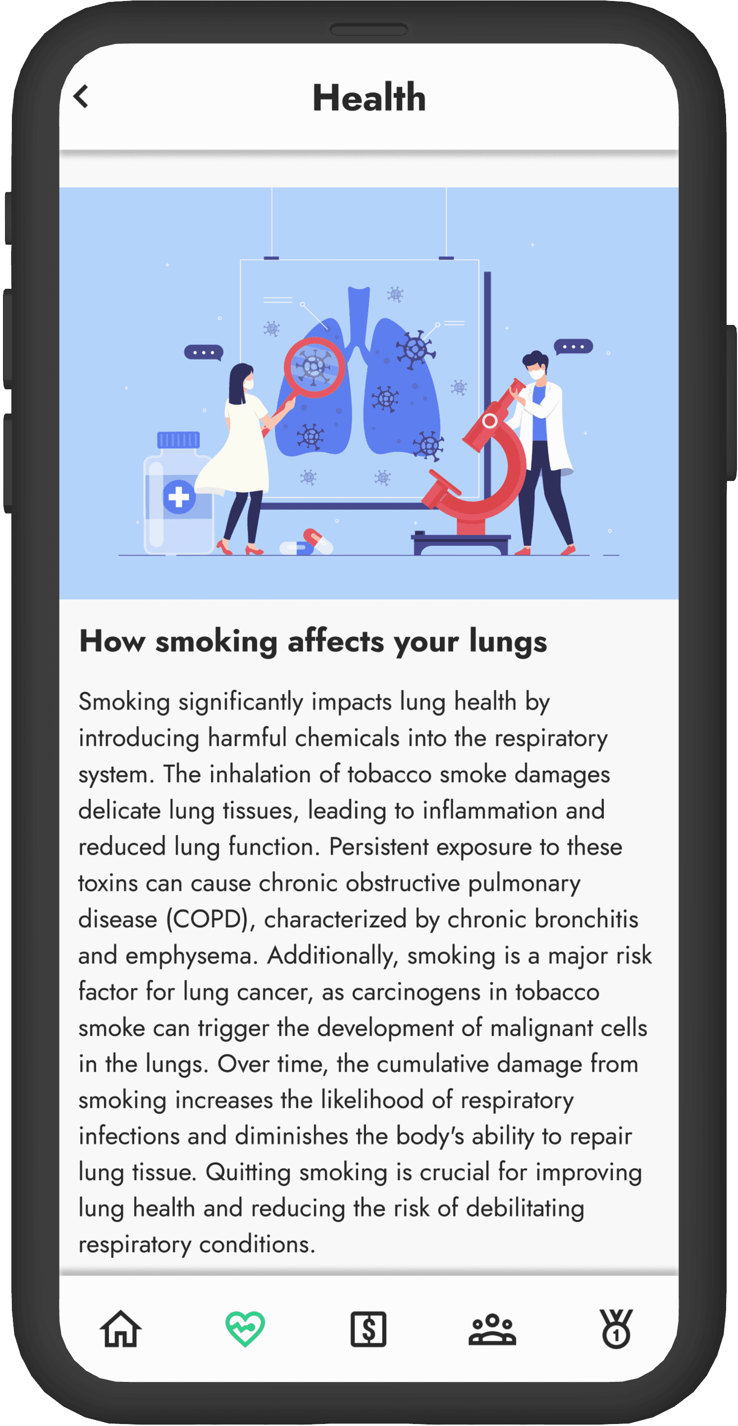 Smoking health effects on lungs